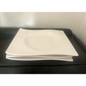 Villeroy & Boch NewWave Square Porcelain Plates Set 3 White Germany 7.25" x 6"
